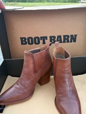 Women's Brown Leather Ankle Booties with Block Heel